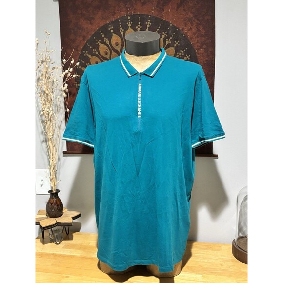 Armani Exchange Polo Shirt Mens XXL Teal Performance Zip Golf Preppy Casual - Picture 1 of 12